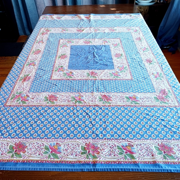 TWO Souleiado Tablecloths Vintage Cotton French Rectangle Red 67x63 Blue 68x61 - Picture 3 of 12